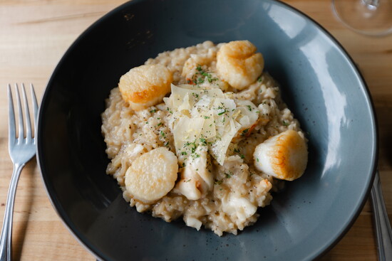 Lobster Tail Risotto with Seared Scallops