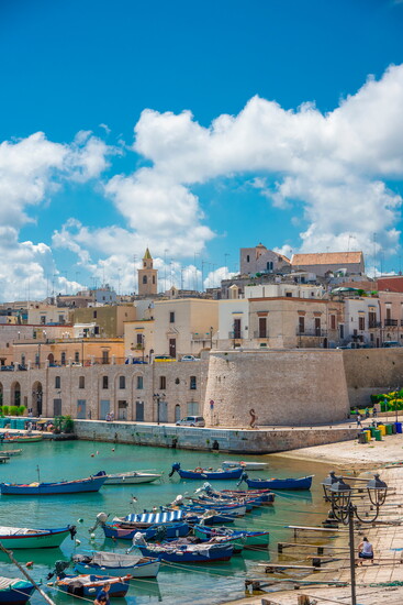 Along the sunlit harbor of Bisceglie, life unfolds by the sea where stone walls, fishing boats, and tradition inspire the flavors of Pellegrini Cucina Italiana.
