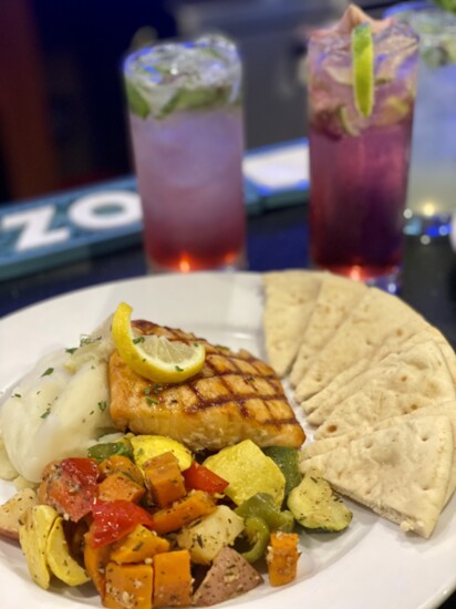 Go healthy with the Pomegranate Glazed Salmon at Zorba's.