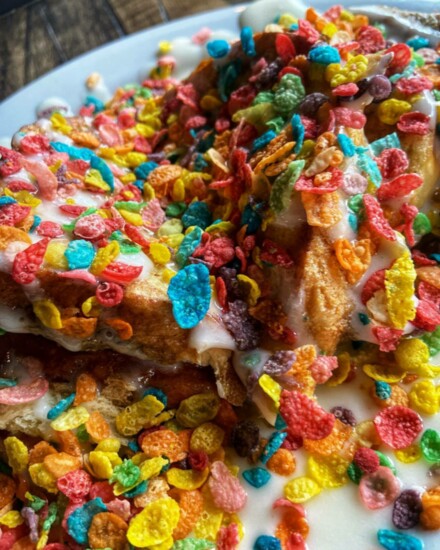 Fruity Pebbles French Toast, one of the spectacular rotating specials!
