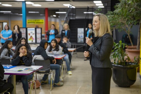  Kathy Kraninger, director of the Consumer Financial Protection Bureau, meets with students.