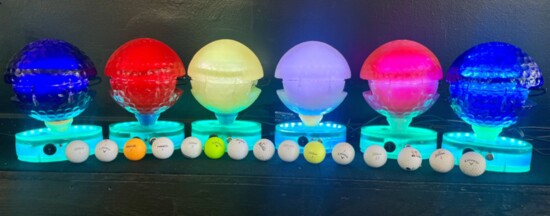 Chris's Golf Ball Computers come in different colors and all use RBG lighting