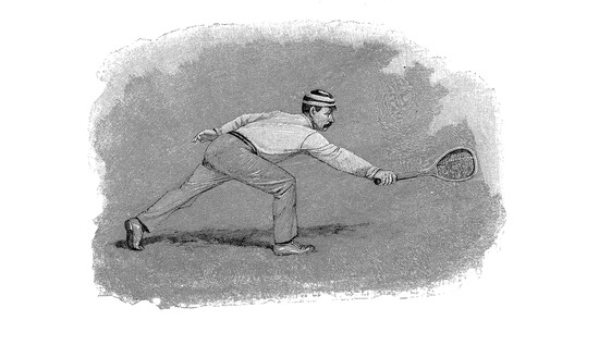 Historic drawing of a tennis player technique