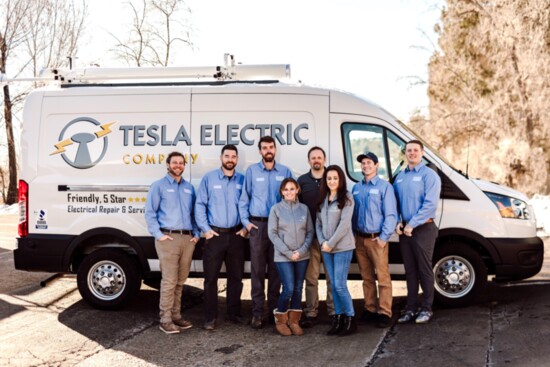 Tesla Electric's Team: Josh Bailey, Steven Drumheller, Cody Miller, Sophie Curt-Keil, Owner Felix Keil, Diana Alegria, Levi Ketchem, Taylor Harpham.