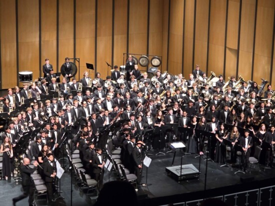 The All-State Band performing in the Lila Cockrell Theatre at the TMEA Convention in San Antonio.