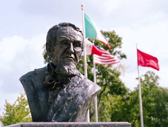 Bronze bust of Dr. Charles Bellinger Stewart, Designer of the Texas Flag at the entrance of the outdoor flag museum