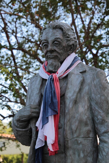 A bronze statue of Charles Bellinger Stewart honors the Montgomery statesman long associated with the creation of the Texas flag.