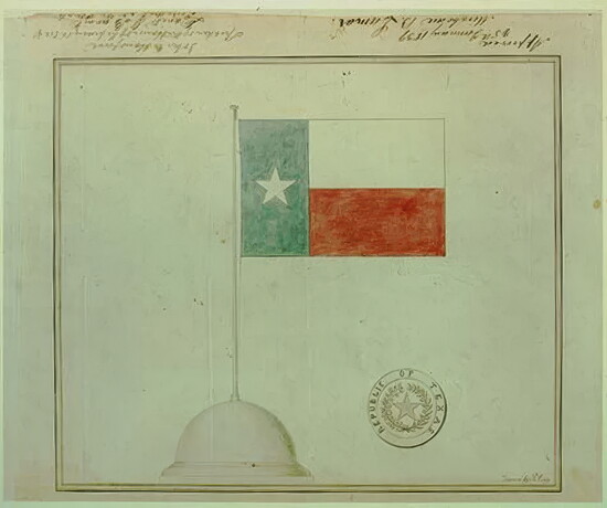 Peter Krag’s official 1839 rendering of the Lone Star Flag and seal was approved by President Mirabeau B. Lamar.