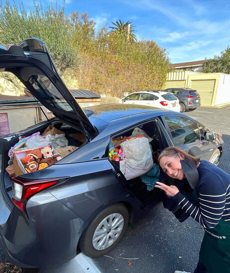 A completely packed Prius—delivering donated food and supplies to SPCA LA last holiday season.