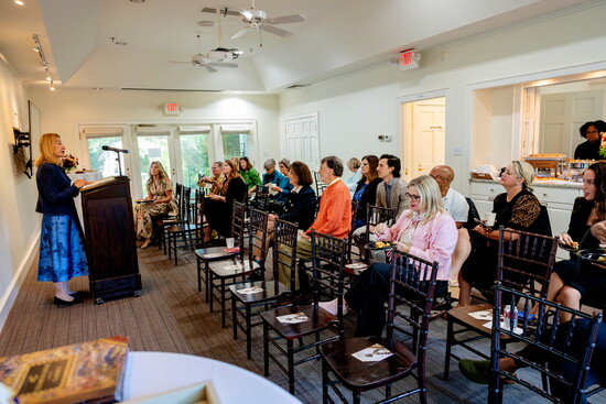 Elizabeth Locke speaks at Wing Haven with Windsor Jewelers clients
