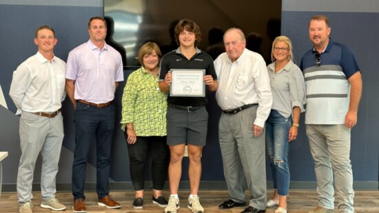 The Harvey Family and friends with Scholarship Recipient, Conner Rabe 