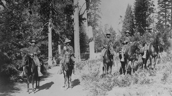 The Buffalo Soldiers, Yosemite’s first Park Rangers, pictured in the park in the early 1900s.