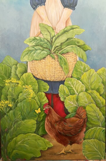 Holly's recent large canvas "Artist's Garden" depicting Sweet Tea, one of The Ladies.