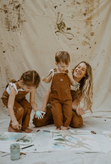 Artist Laura Burkhart with her kids.