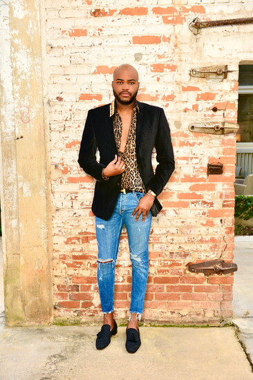 Versace shirt, Zara jeans, Louboutins, Ralph Lauren jacket, Hermès belt. Clean. Classic. Bold.