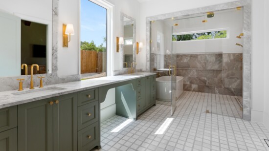 Primary bathroom designed as a serene, spa-like personal retreat.