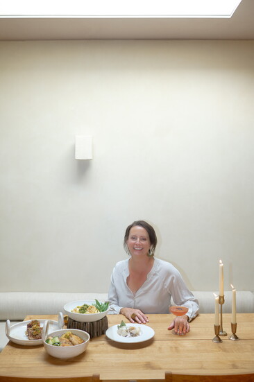 Family style dishes in The Harvey dining room with lamb, chicken, pasta and clams