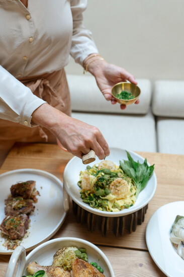 Dual entree family style dining with lamb and chicken 