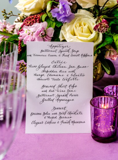 Calligraphy by Erica Jean Calligraphy by Erica Bryniczka. Florals by Lauryn Soden, Founder and Floral Designer, Stems + Co.