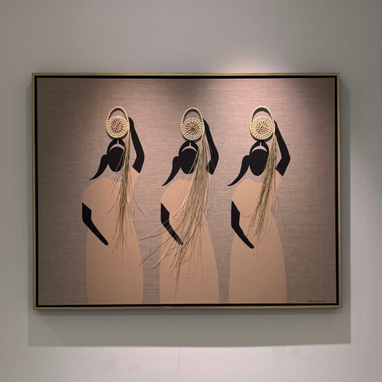 "What we carry together" Acrylic on linen with sweetgrass detail - Arun Drummond 