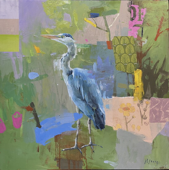 "Heron Days II" oil on wood,  40" x 40" private collection - Larry Moore