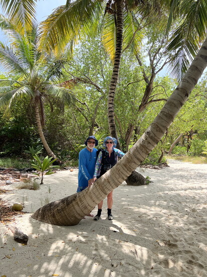 David and Gayle  hiking on Half-moon Caye