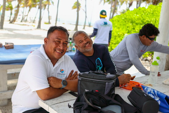 Dive masters cheesing during safety stop