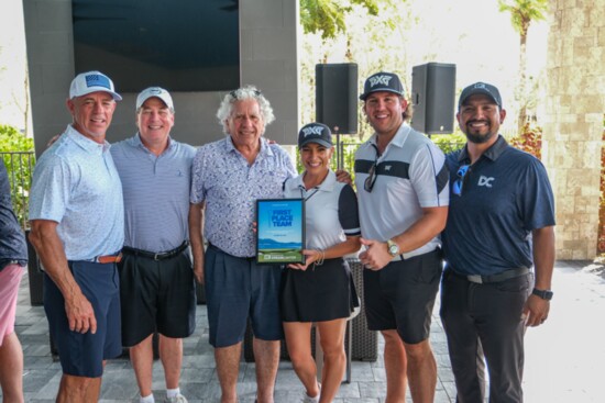 First Place Winners: Kenny Douglas, Pat Lacovella, Chelsea Pezzola, Nick Lacovella with Randy Bezet and Sam Rivera 