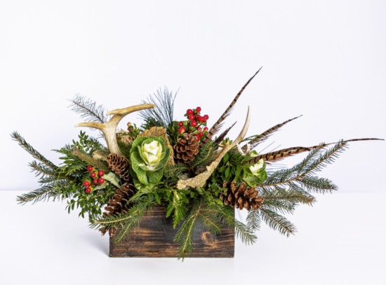 Christmas Elegant Rustic centerpiece, by Wyckoff Florist & Gifts