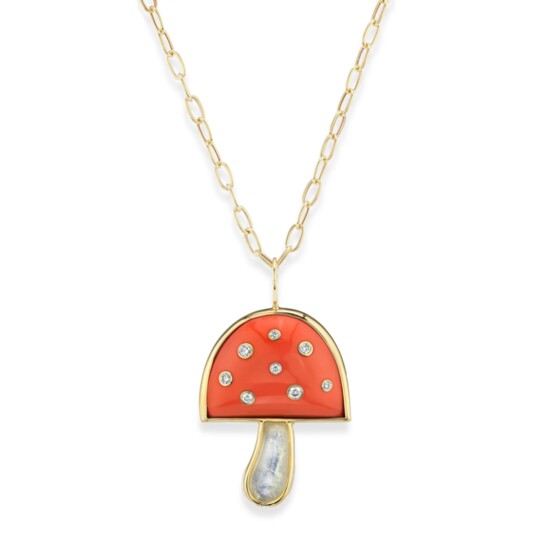 Brent Neale Coral and White Moonstone Necklace with Diamonds, Etc... $7,450 