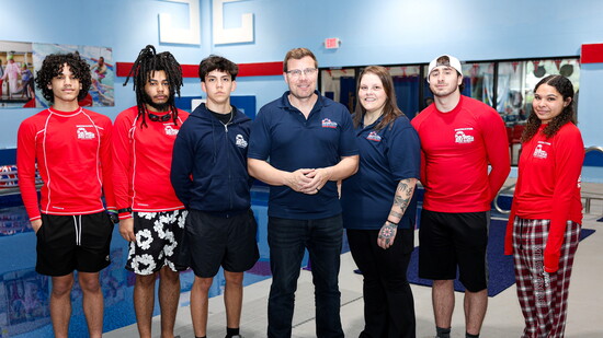 Robert surrounded by more heroes of the British Swim School