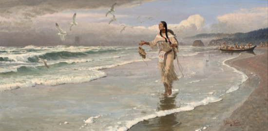 Oil painting, Sacajawea at the Big Water (1974), by artist John F. Clymer (1907-1989)
