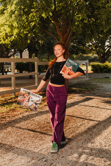 Emily photographed with her featured fashion issues with Northlake City Lifestyle. 