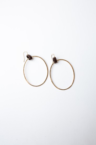 Oblong Gold Hoops with Leather Accent, $77