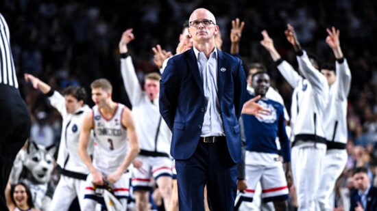 Coach Dan Hurley, courtside. 