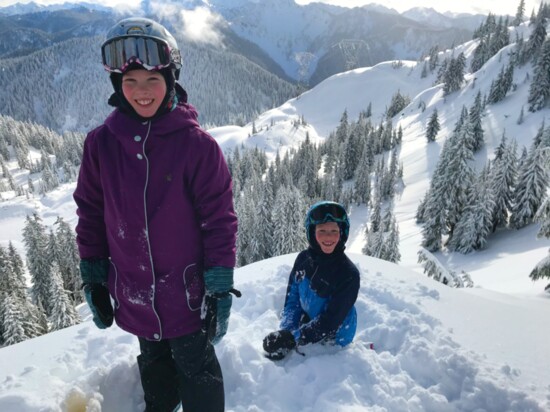 Tilly Jane, then 11, and Ivan, then 9, pause after a hike into the Stevens Pass side-country.