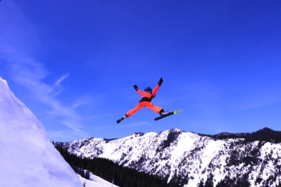 Ivan, then 10, ‘spreads the eagle’ on Stevens Pass’ biggest jump. The four Skilogadod contestants also competed for the biggest air during the 2020-2021 season.