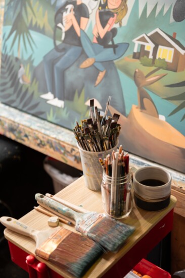 Myers is exploring new horizons, such as taking on three commissioned paintings for the first time. 