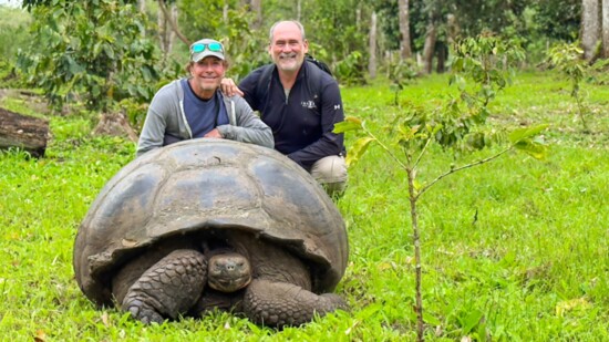 My husband and I with the Giant Galápagos Land Tortoise; realizing the tortoise will out-live us! 500+ pounds, about 100 years old, these creatures are amazing!