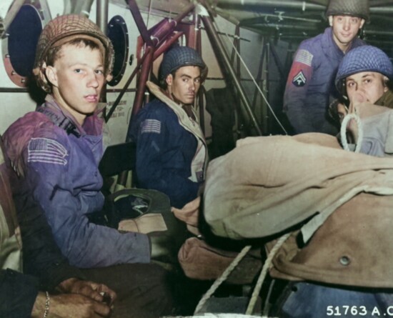 Glider infantrymen (AKA "Glider Riders") in the back of a CG-4A glider. 