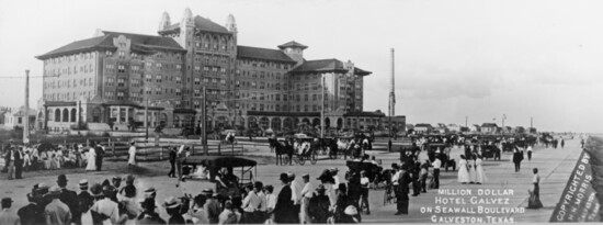 Photo by H.H. Morris, Galveston, Texas, via Library of Congress  | Million dollar Hotel Galvez on Seawall Boulevard,  c. 1911