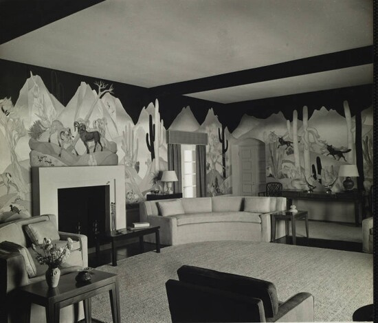 The living room in 1939 with some funky interior design.