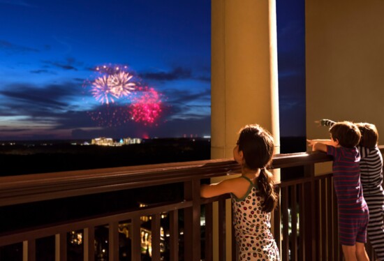 Nightly park fireworks visible from the suites.