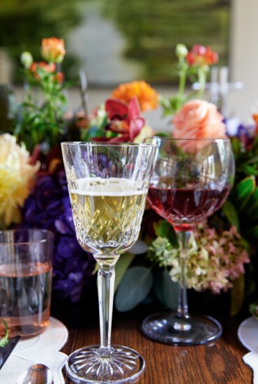 Mixing new trends, colorful glassware, with traditional crystal adds personality to the table.