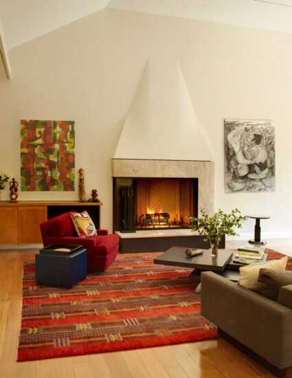 Family room with fireplace.