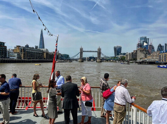 The Shard, Tower Bridge, and The City of London from the Thames.