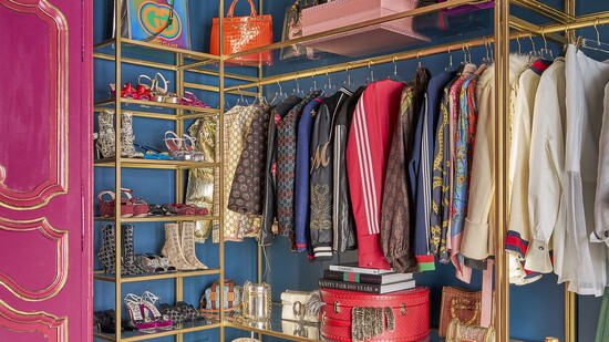 This page: The homeowner’s collection includes items from Jimmy Choo, Christian Louboutin, Louis Vuitton, Versace, Brunello Cucinelli and Chanel.