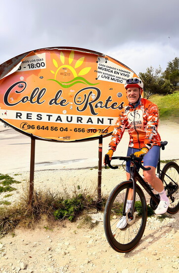 Jeff at Coll de Rates in Spain during his training, a climb known among cyclists for its steady gradients and sweeping views.
