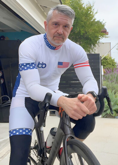 Jeff Davis outside his garage, where he begins predawn trainings.