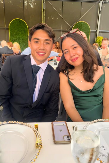 Jeff’s children, Caleb and Lucy, share a moment at a family wedding.